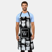 白黒ブラシ抽象芸術 エプロン (着用した状態)