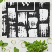 白黒ブラシ抽象芸術 キッチンタオル (折り畳み)