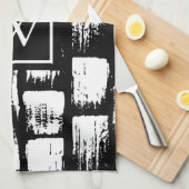 白黒ブラシ抽象芸術 キッチンタオル (四つ折り)