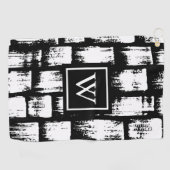 白黒ブラシ抽象芸術 ゴルフタオル (横)