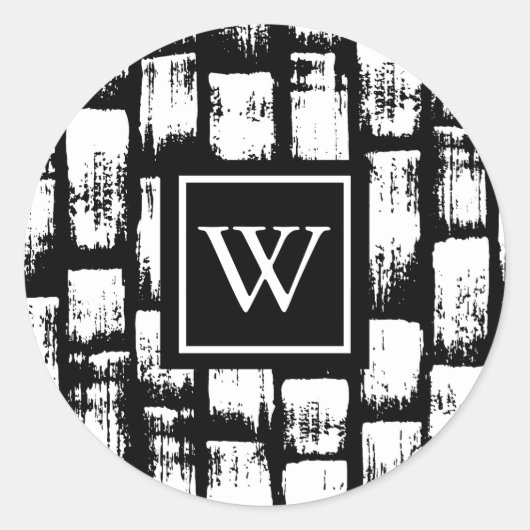 白黒ブラシ抽象芸術 ラウンドシール (正面)