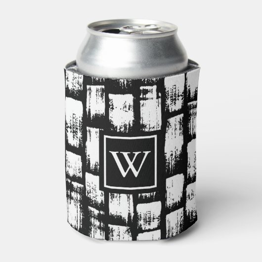 白黒ブラシ抽象芸術 缶クーラー (缶正面)