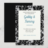 白黒ブラックダマスク招待状 招待状 (正面/裏面)