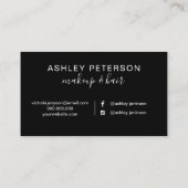 白黒ブラッシュストロークのヘアメイクアップタイポグラフィ 名刺 (裏面)