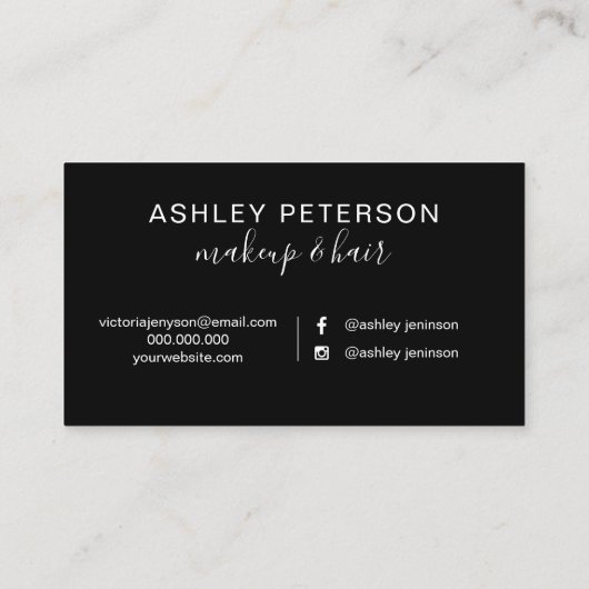 白黒ブラッシュストロークのヘアメイクアップタイポグラフィ 名刺 (裏面)