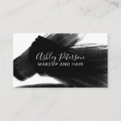 白黒ブラッシュストロークのヘアメイクアップタイポグラフィ 名刺 (正面)