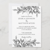 白黒ブランチ&モノグラム離れス付きブ結婚ラック 招待状 (正面)