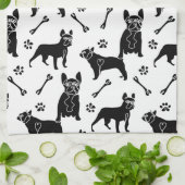 白黒ブルドッグスフランスのキッチン キッチンタオル (折り畳み)