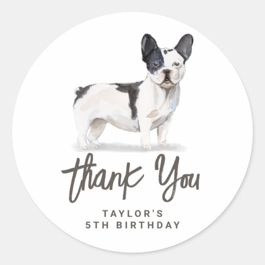白黒ブルドッグフランスのありがとう ラウンドシール (正面)