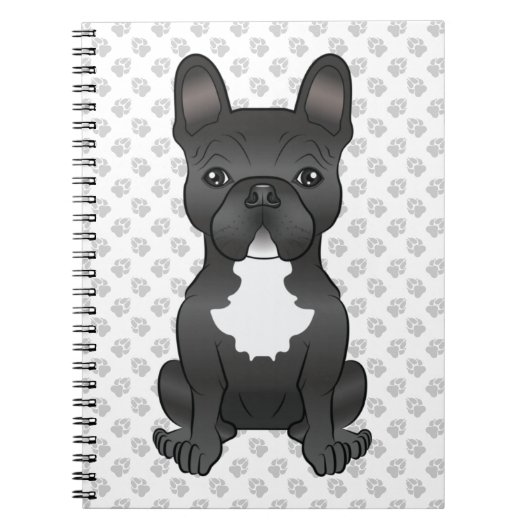 白黒ブルドッグフランスのかわいい漫画の犬 ノートブック (正面)