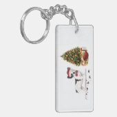 白黒ブルドッグフランスのクリスマスドッグ キーホルダー (正面左)