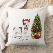 白黒ブルドッグフランスのクリスマスドッグ クッション (ブランケット)