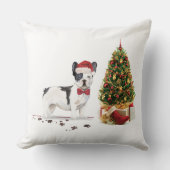 白黒ブルドッグフランスのクリスマスドッグ クッション (正面)