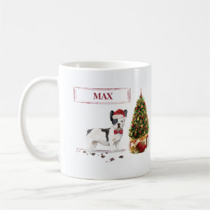 白黒ブルドッグフランスのクリスマスドッグ コーヒーマグカップ