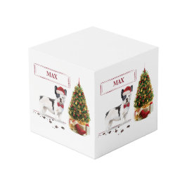 白黒ブルドッグフランスのクリスマスドッグ フォトキューブ