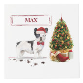 白黒ブルドッグフランスのクリスマスドッグ フォトキューブ (正面)