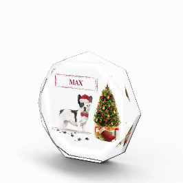 白黒ブルドッグフランスのクリスマスドッグ フォトブロック