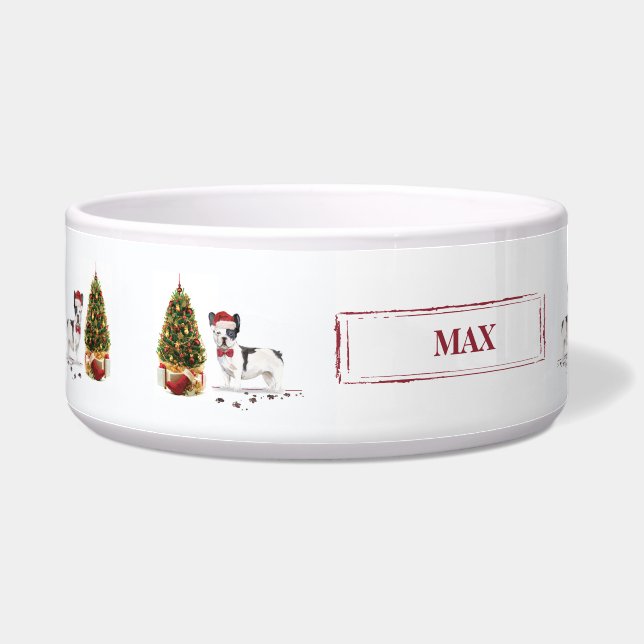 白黒ブルドッグフランスのクリスマスドッグ ボウル (左)