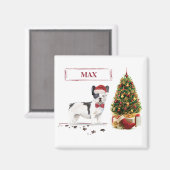 白黒ブルドッグフランスのクリスマスドッグ マグネット (正面/裏面)