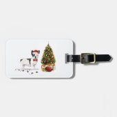 白黒ブルドッグフランスのクリスマスドッグ ラゲッジタグ (正面横)