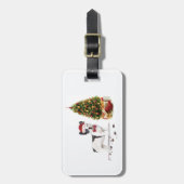 白黒ブルドッグフランスのクリスマスドッグ ラゲッジタグ (正面縦)