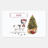 白黒ブルドッグフランスのクリスマスドッグ 長方形シール (正面)