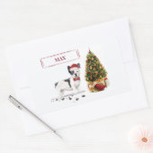 白黒ブルドッグフランスのクリスマスドッグ 長方形シール (封筒)