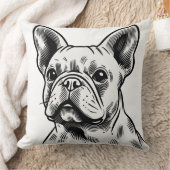 白黒ブルドッグフランスのポートレート クッション (ブランケット)