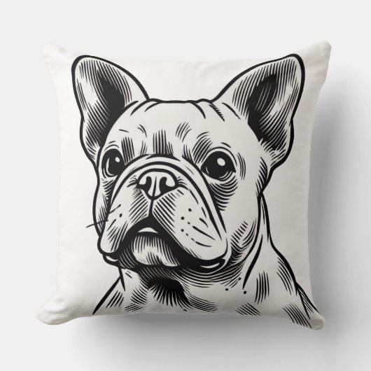 白黒ブルドッグフランスのポートレート クッション (正面)