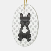 白黒ブルドッグフランスの漫画の犬と文字 セラミックオーナメント (左)