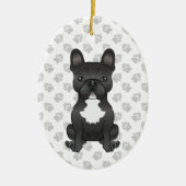 白黒ブルドッグフランスの漫画の犬と文字 セラミックオーナメント (正面)