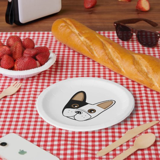 白黒ブルドッグフランスの顔 ペーパープレート (ピクニック)