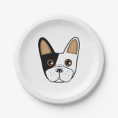 白黒ブルドッグフランスの顔 ペーパープレート (正面)