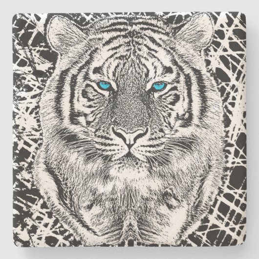 白黒ブルーアイズタイガーデザイン ストーンコースター (正面)