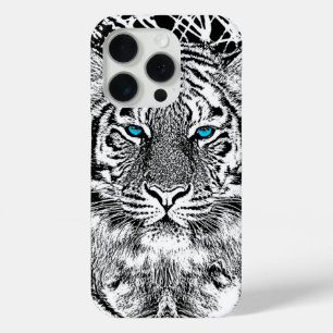 白黒ブルーアイズタイガーデザイン iPhone 15 PROケース