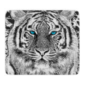 白黒ブルーアイズワイルドタイガー顔 カッティングボード (正面)