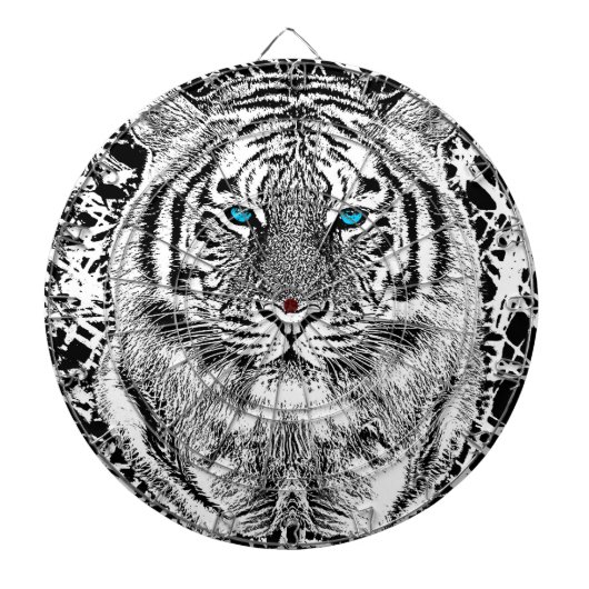 白黒ブルーアイズワイルドタイガー顔 ダーツボード (正面)