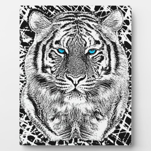 白黒ブルーアイズワイルドタイガー顔 フォトプラーク (正面)