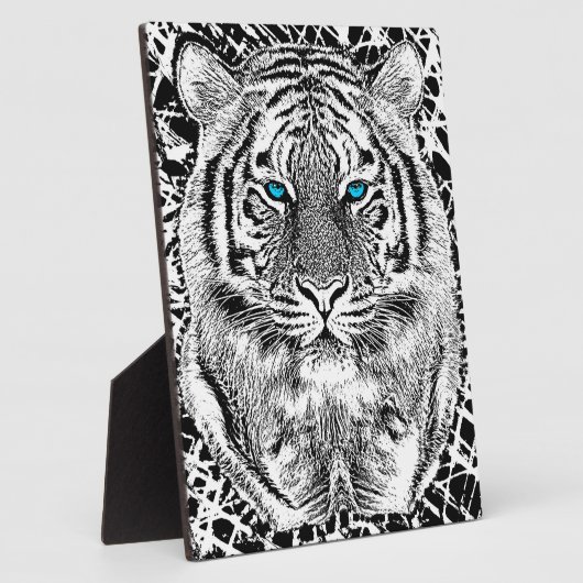 白黒ブルーアイズワイルドタイガー顔 フォトプラーク (側面)