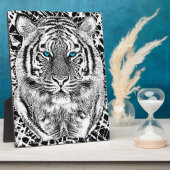 白黒ブルーアイズワイルドタイガー顔 フォトプラーク (側面)