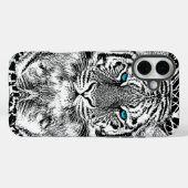 白黒ブルーアイズワイルドタイガー顔 Case-Mate iPhoneケース (裏面 (横))