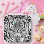 白黒ブルーアイタイガーグラフィック ペーパープレート (パーティー)