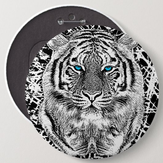 白黒ブルーアイタイガーグラフィック 缶バッジ (正面&裏面)