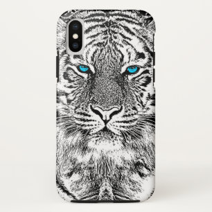 白黒ブルーアイタイガーグラフィック iPhone XSケース