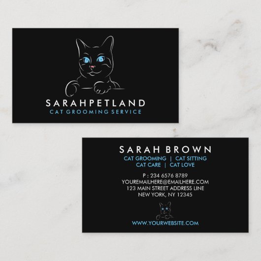 白黒ブルーアイネコ 名刺 (正面/裏面)