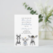 白黒ブルースクリプトファーム誕生日招待状 インビテーションポストカード (スタンド正面)