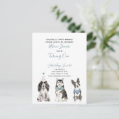 白黒ブルースクリプトボーイの誕生日パーティー インビテーションポストカード (スタンド正面)