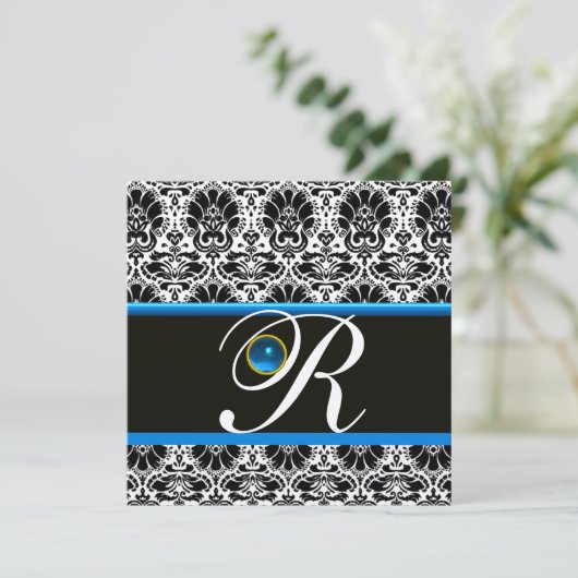 白黒ブルーダマスクモノグラムサファイア金ゴールド 招待状 (スタンド正面)