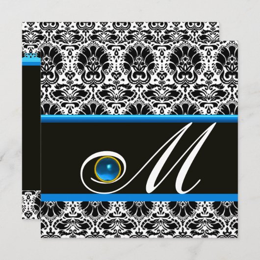 白黒ブルーダマスクモノグラムサファイア 招待状 (正面/裏面)
