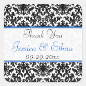 白黒ブルーダマスク1.5インチ結婚式の引き出物シール スクエアシール (正面)
